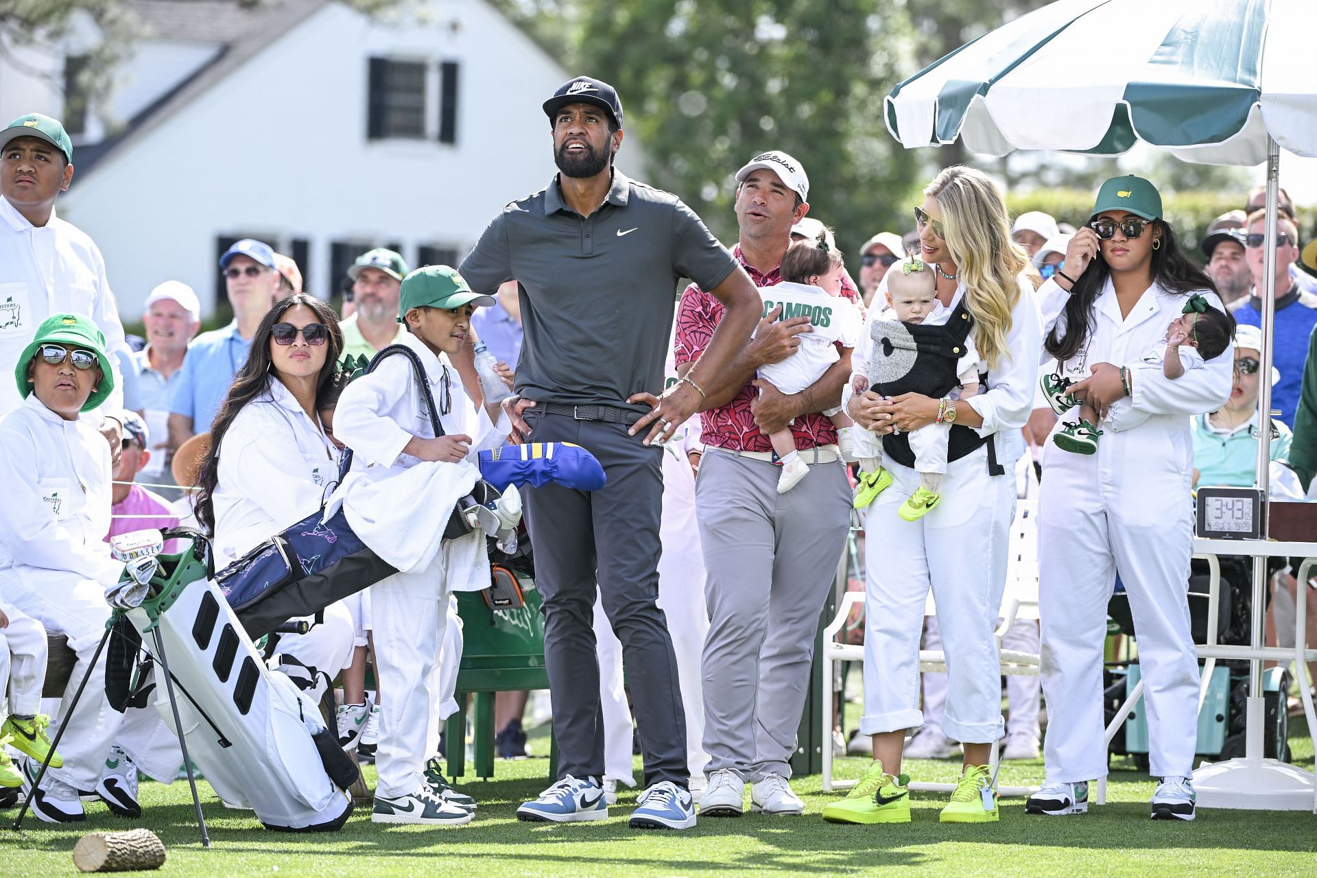 Tony Finau and Alayna with their kids at The Masters - Par Three Contest - Source: Getty